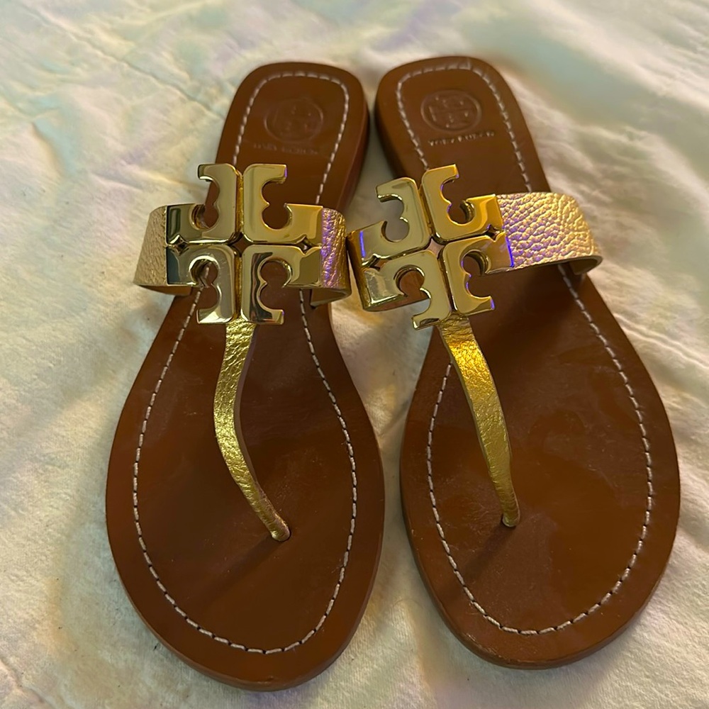 Tory Burch Flat Leather Sandal, Sz 9